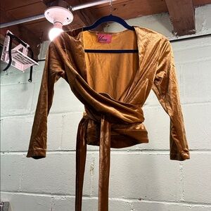Vixen by Micheline Pitt Gold Velvet Wrap Top
